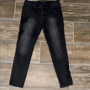 White House Black Market Black Skinny Jeans with Vintage Distressing